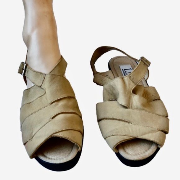 LIZ CLAIBORNE Beige Nubuck Sandal Wedge Slingback New - Picture 6 of 10